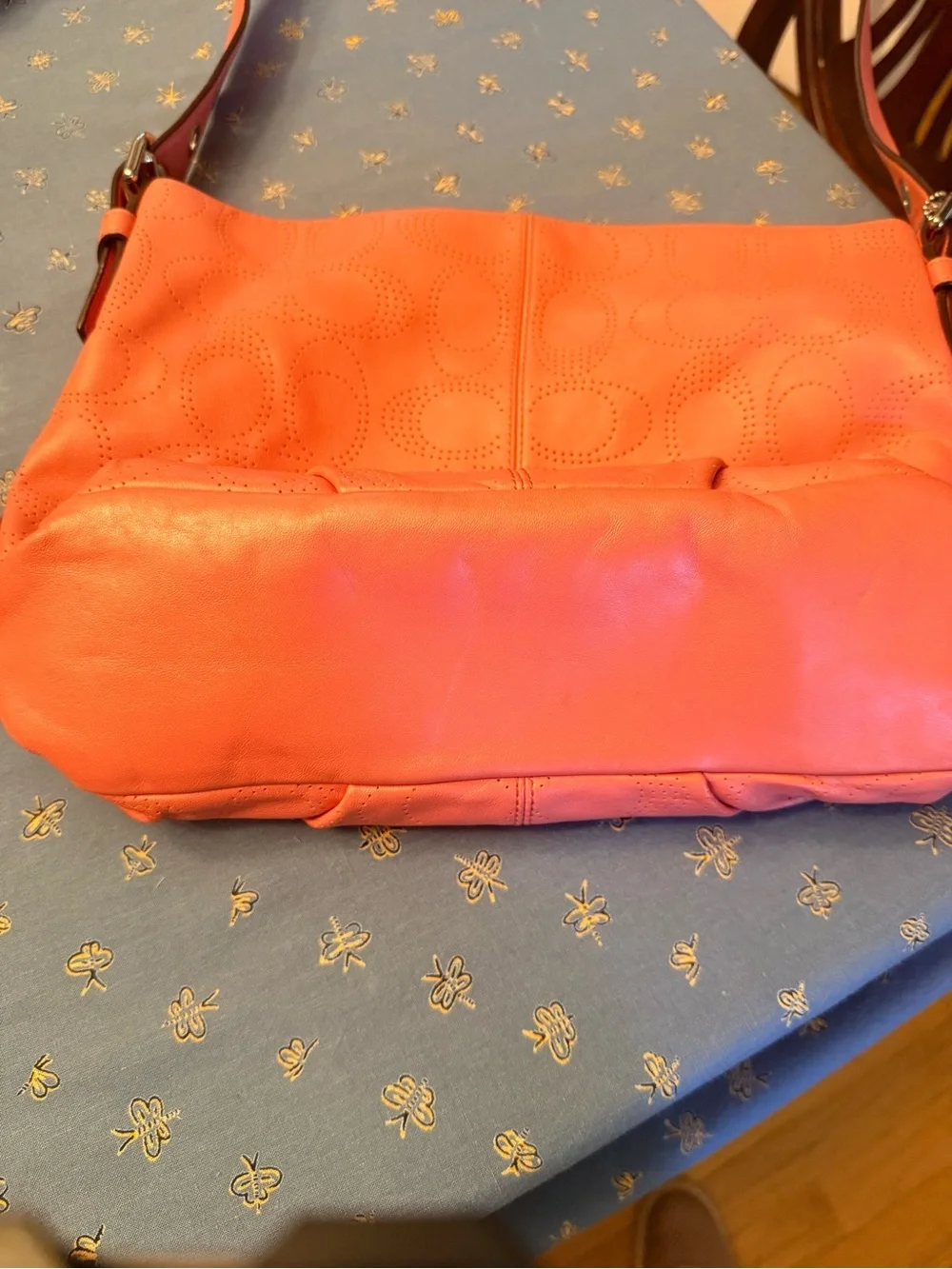 Coral Perforated Leather Shoulder Bag